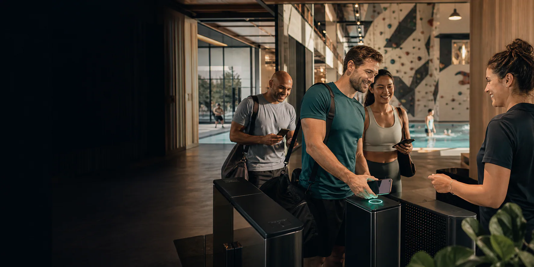 Employees check in together with a fitness nation partner